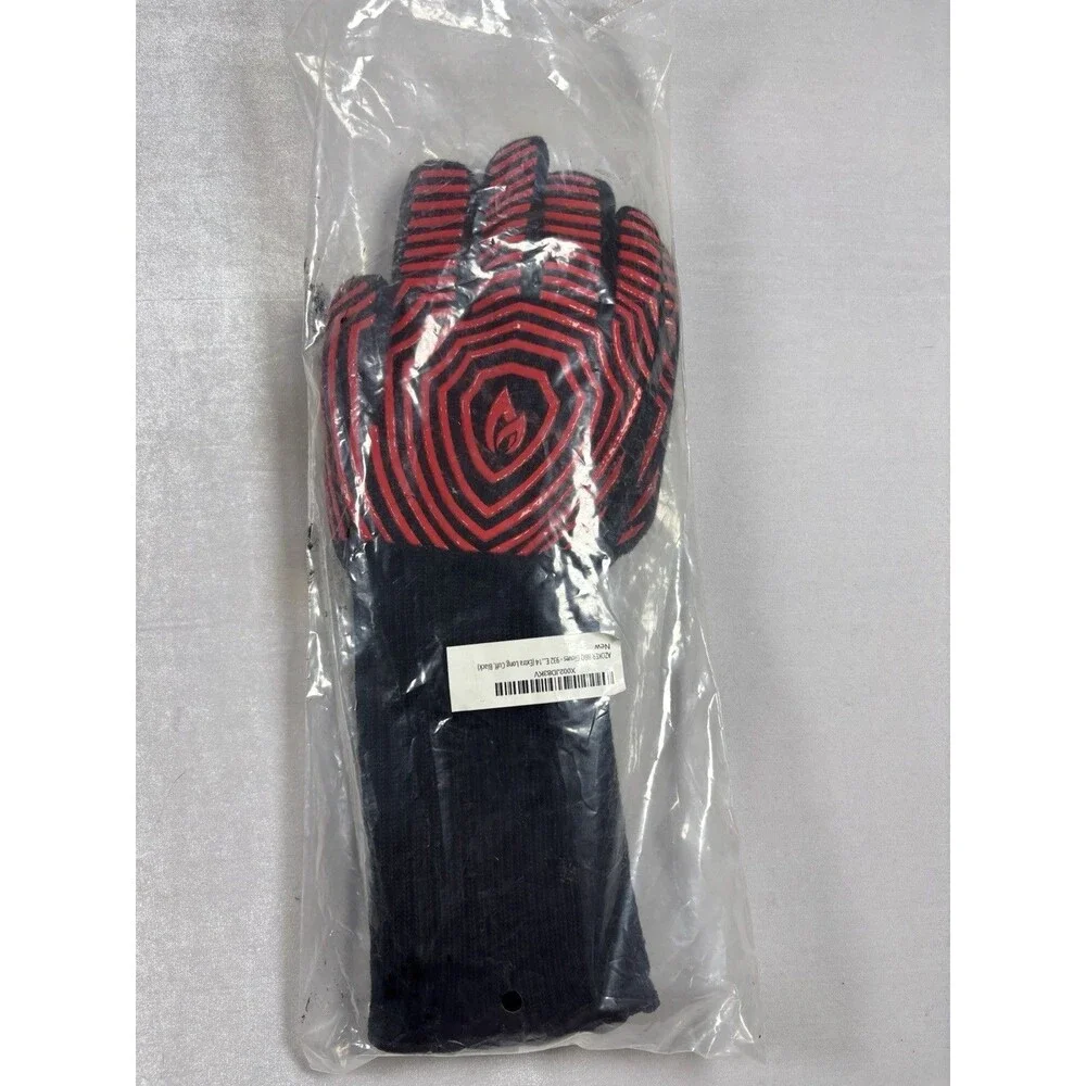 AZOKER BBQ Grill Gloves 932°F Heat Resistant 14” Extra Long Cuff Black New Open